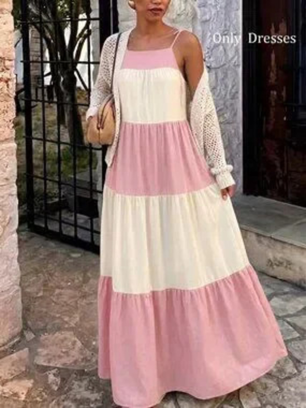 ZARA Pink Casual Women's Contrast Color Block Maxi Dress